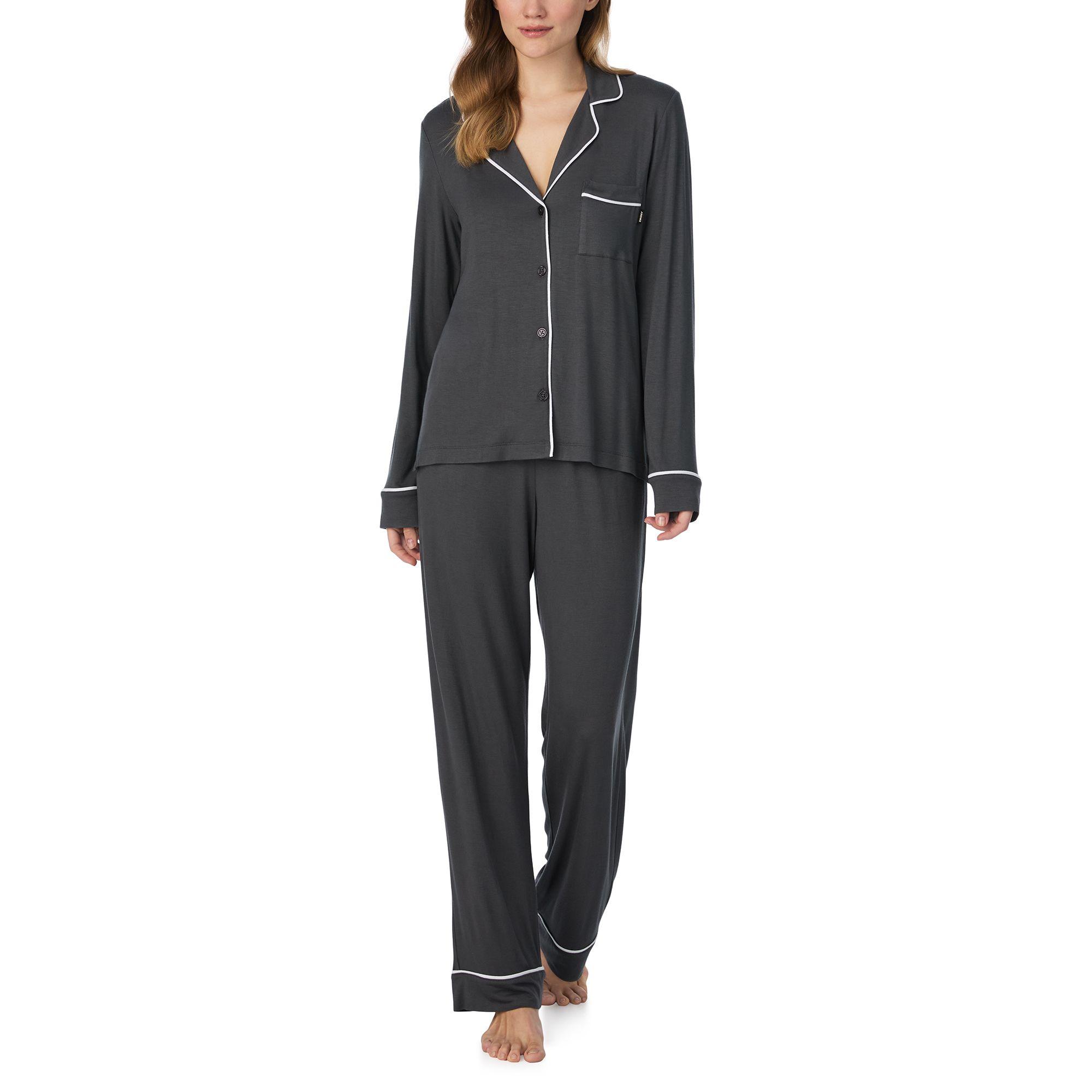 Next Gen Classics Long Sleeve Notch Top and Pant Sleep Set in Charcoal by DKNY