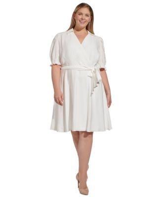 Plus Size Puff-Sleeve Tie-Waist Fit & Flare by DKNY
