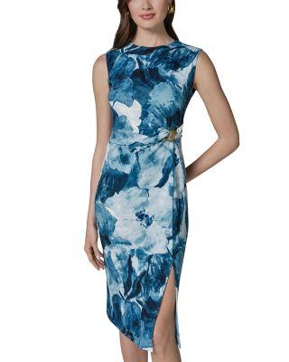 Printed Gathered Waist Midi Dress by DKNY