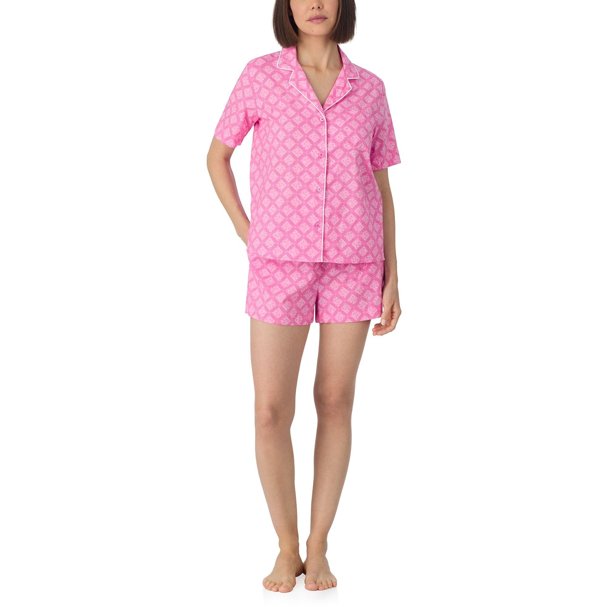 Short sleeve notch top and boxer sleep set in orchid pink logo by DKNY