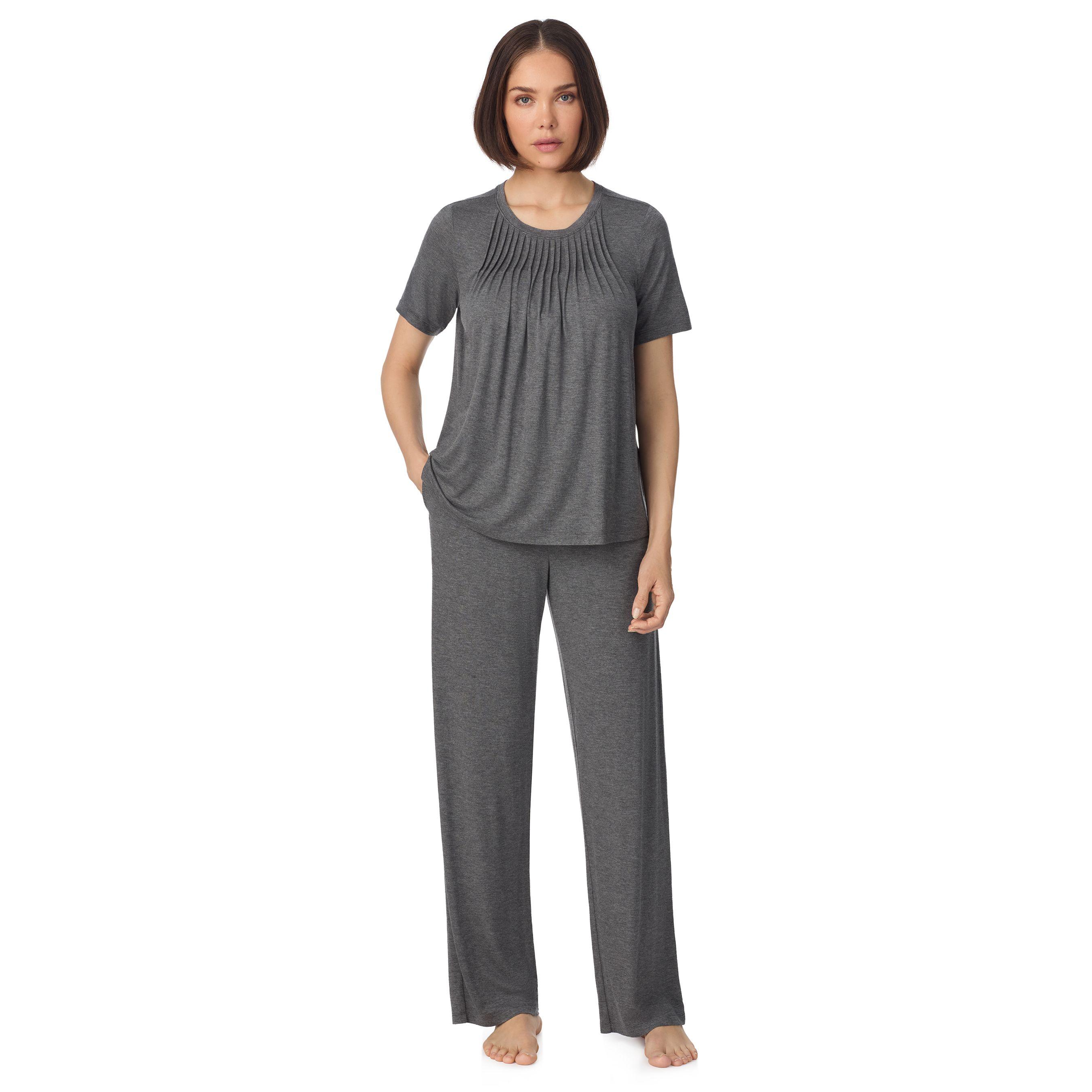Short sleeve top and pant pyjama sleep set with pleats in grey by DKNY