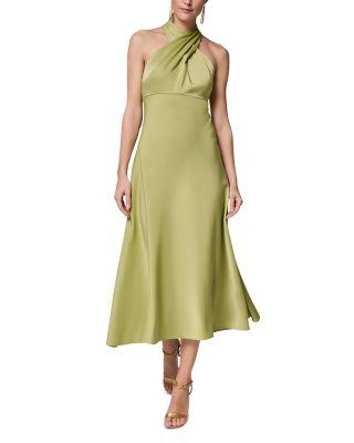 Sleeveless Satin Halter Neck Midi Dress by DKNY