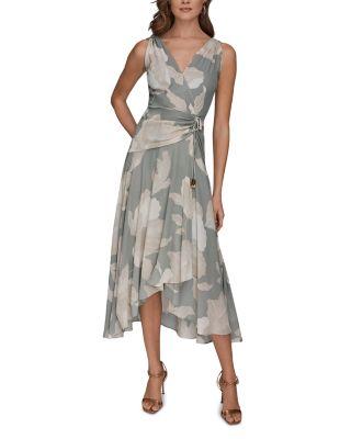 Sleeveless Wrap-Effect V-Neck Floral Midi Dress by DKNY