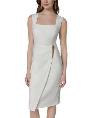 Square Neck Hardware Sheath Dress by DKNY