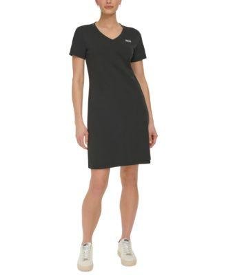Women's Metallic-Logo V-Neck Short-Sleeve Dress by DKNY