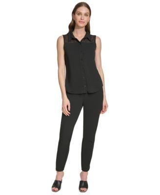 Women's Mixed-Media Button-Front Sleeveless Top by DKNY