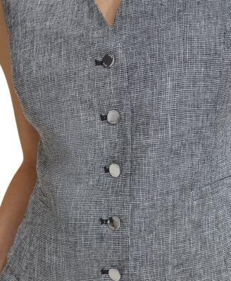 Women's Window Pane Button-Up Vest by DKNY