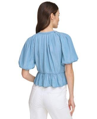 Women's Zip-Front Puff-Sleeve Blouse by DKNY