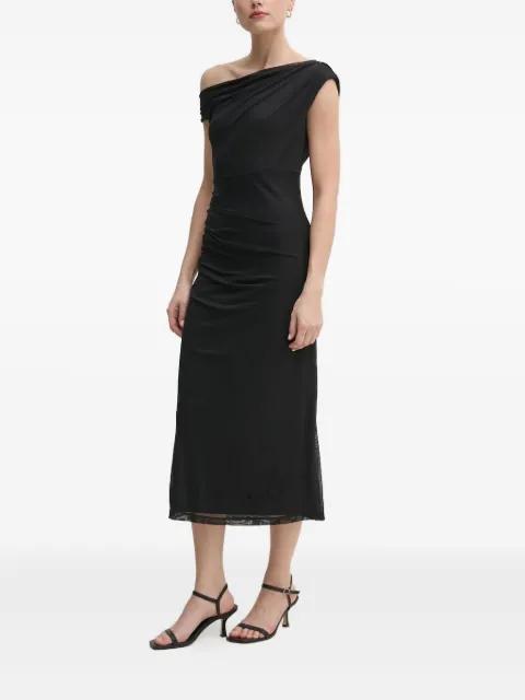 draped one-shoulder midi dress by DKNY