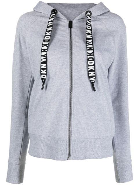 logo-drawstring zip-up hoodie by DKNY