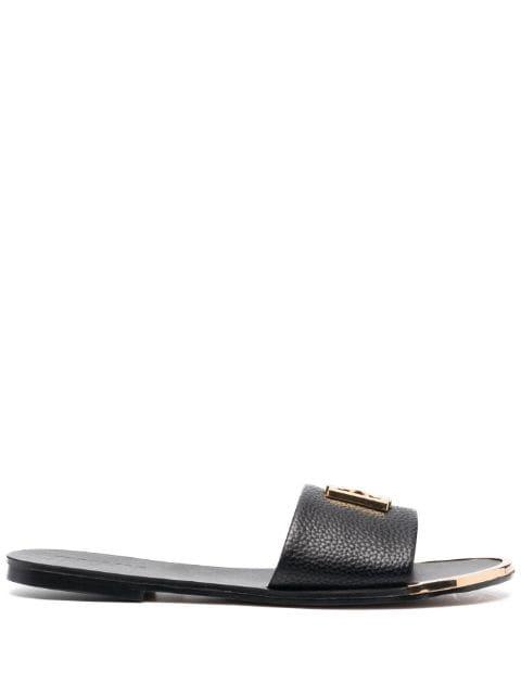 logo-plaque faux-leather slides by DKNY