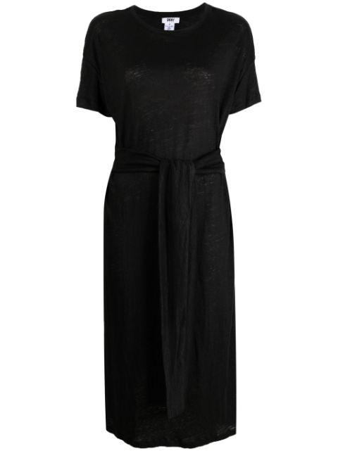 short-sleeve linen long dress by DKNY