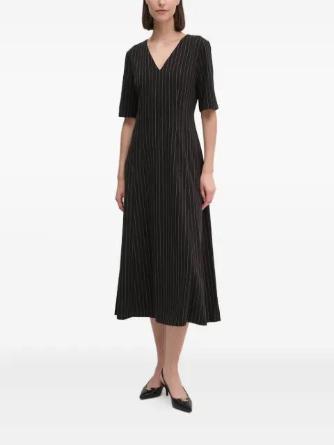 striped V-neck midi dress by DKNY