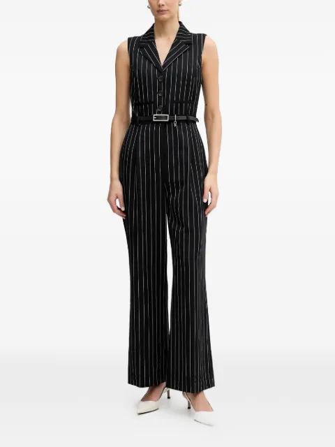 striped belted jumpsuit by DKNY
