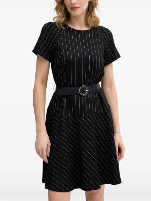 striped belted mini dress by DKNY