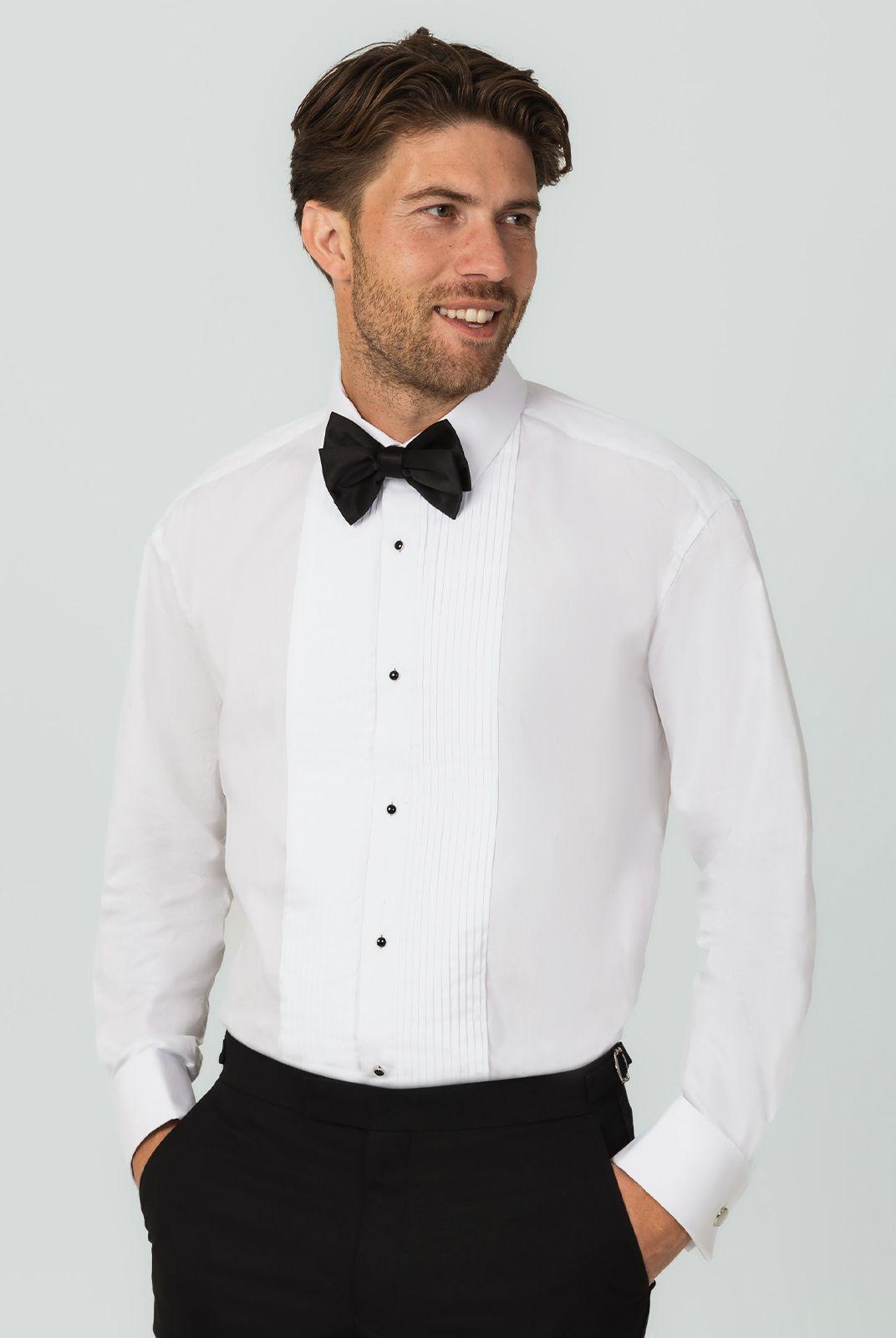 100% Cotton Standard Collar Stud Button Pleated Front Dress Shirt by DOBELL