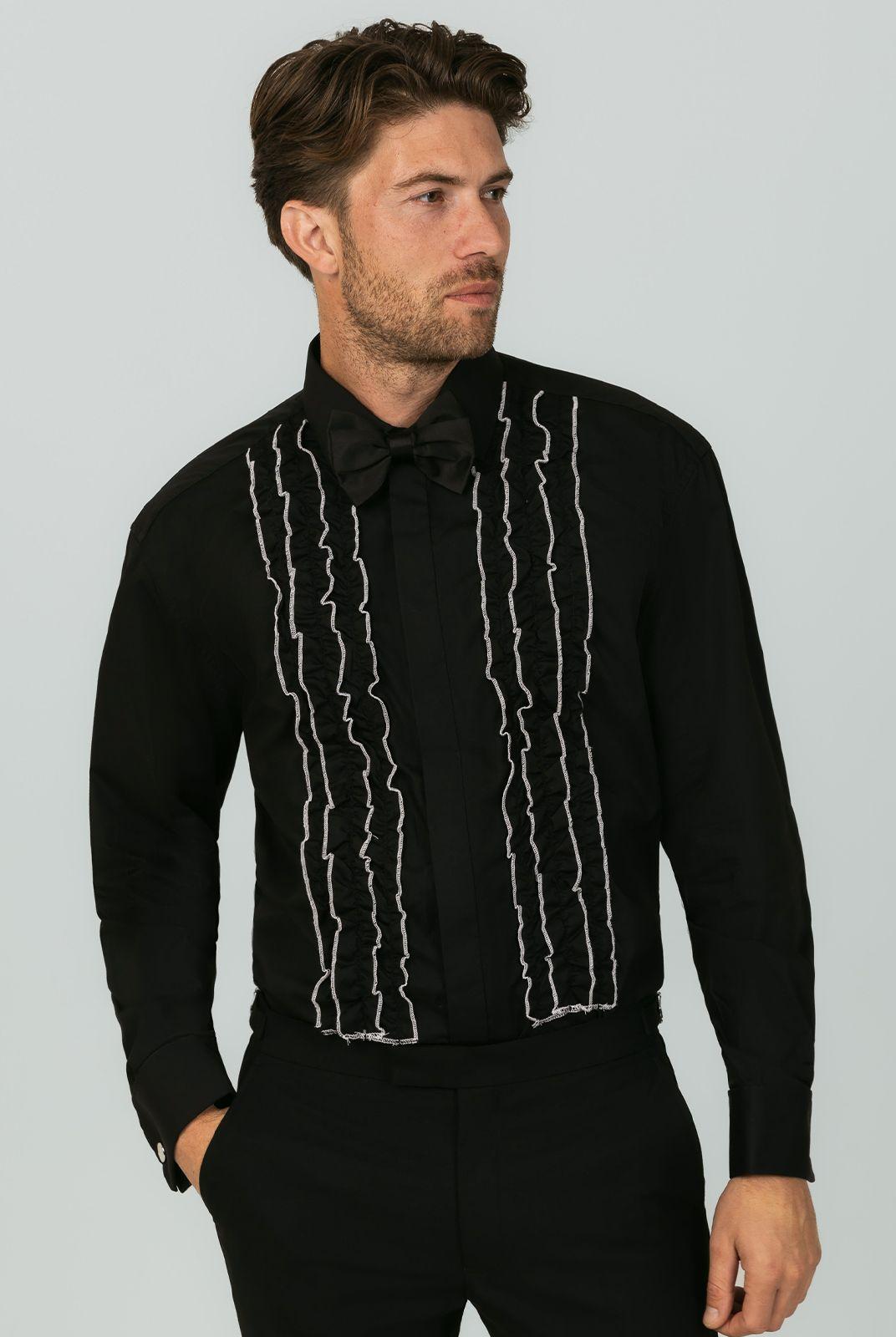 Black Ruffle Front Dress Shirt by DOBELL