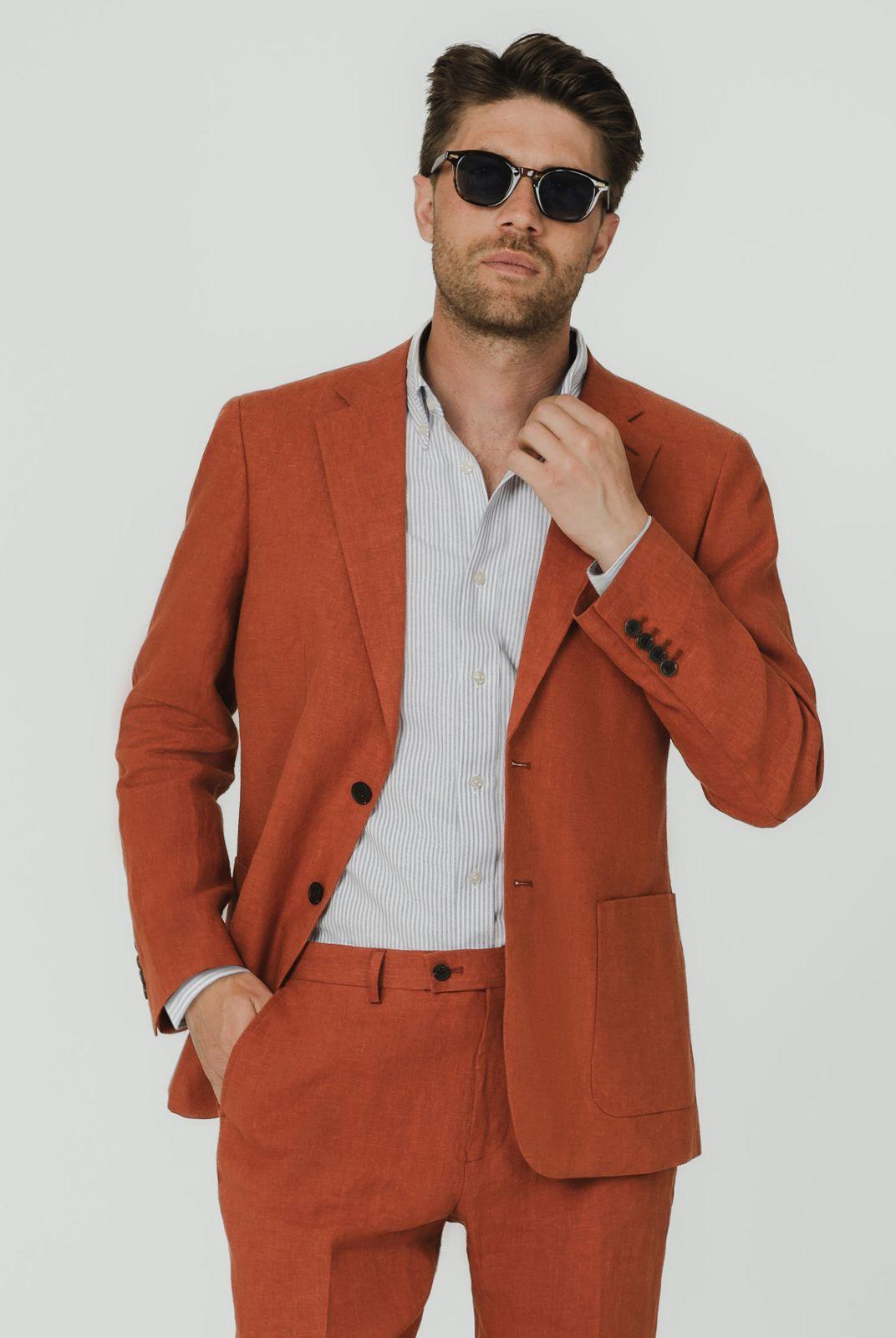 Burnt Orange Pure Linen Suit Jacket by DOBELL