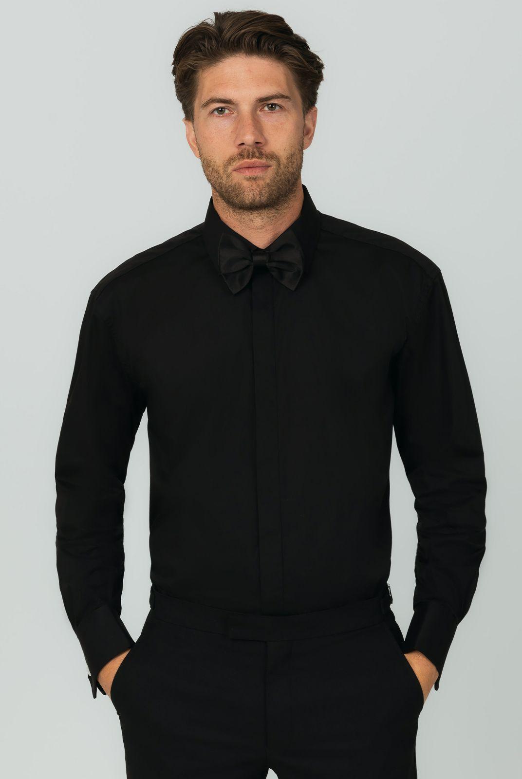 Standard Collar Plain Front Black Dress Shirt by DOBELL