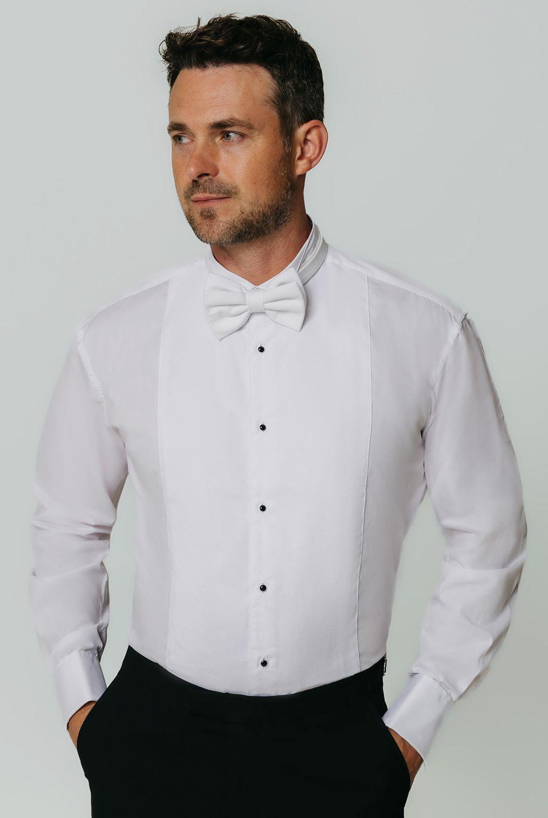 White Marcella Front Slim Fit Wing Collar Dress Shirt by DOBELL