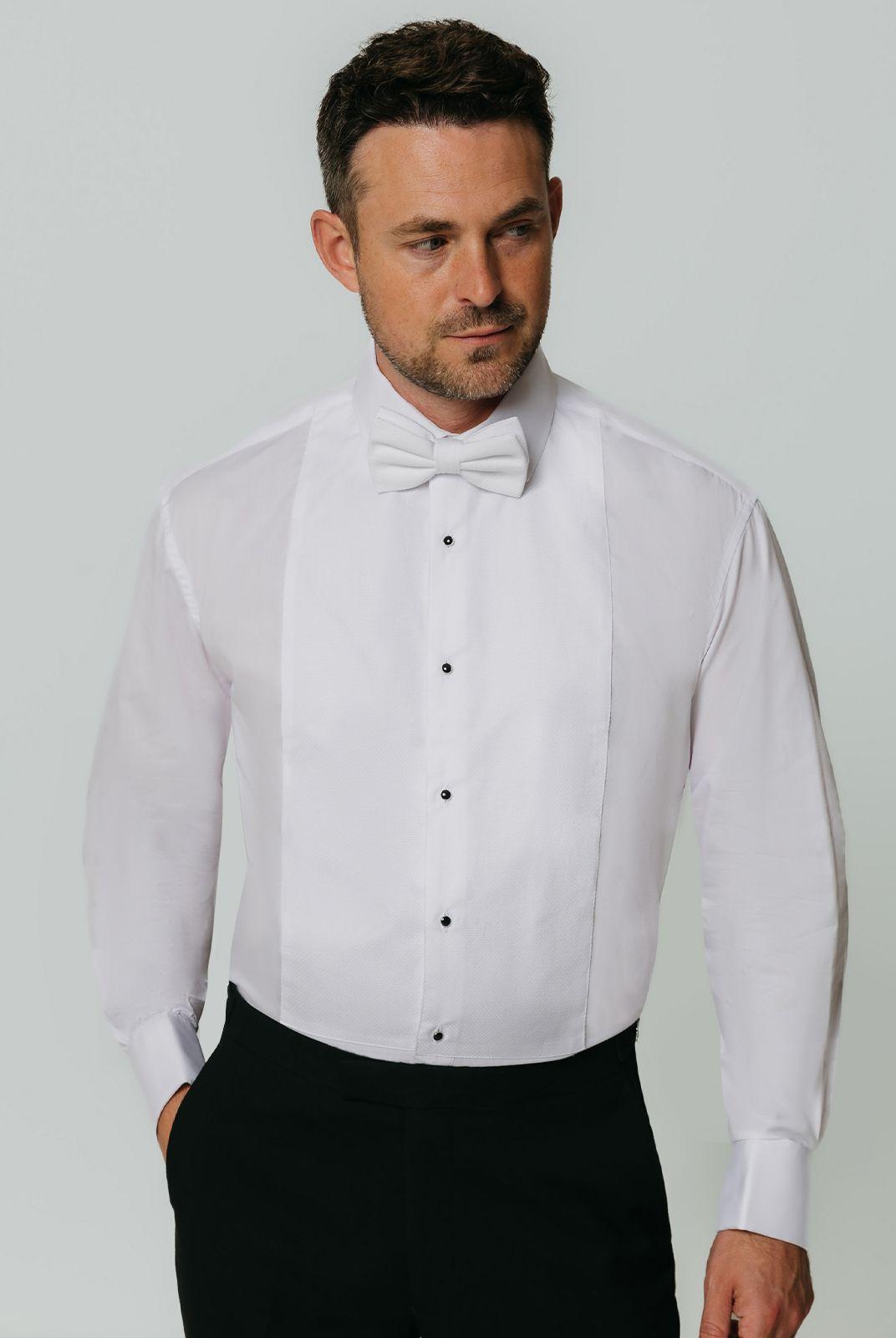 White Marcella Front Standard Collar Slim Fit Dress Shirt by DOBELL