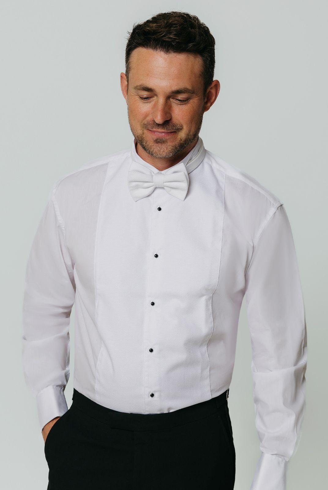 White Marcella Front Wing Collar Dress Shirt by DOBELL