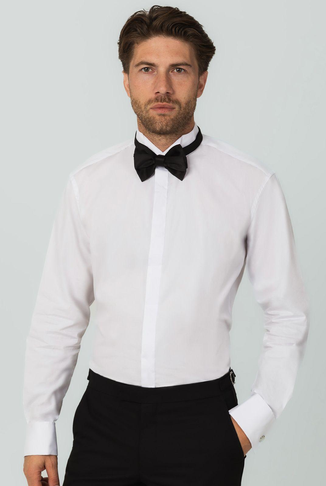 White Plain Front Slim Fit Wing Collar 100% Cotton Dress Shirt by DOBELL