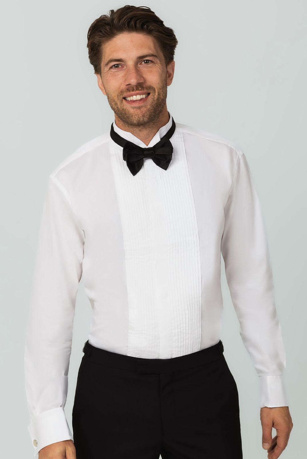 White Pleated Front Slim Fit Wing Collar 100% Cotton Dress Shirt by DOBELL