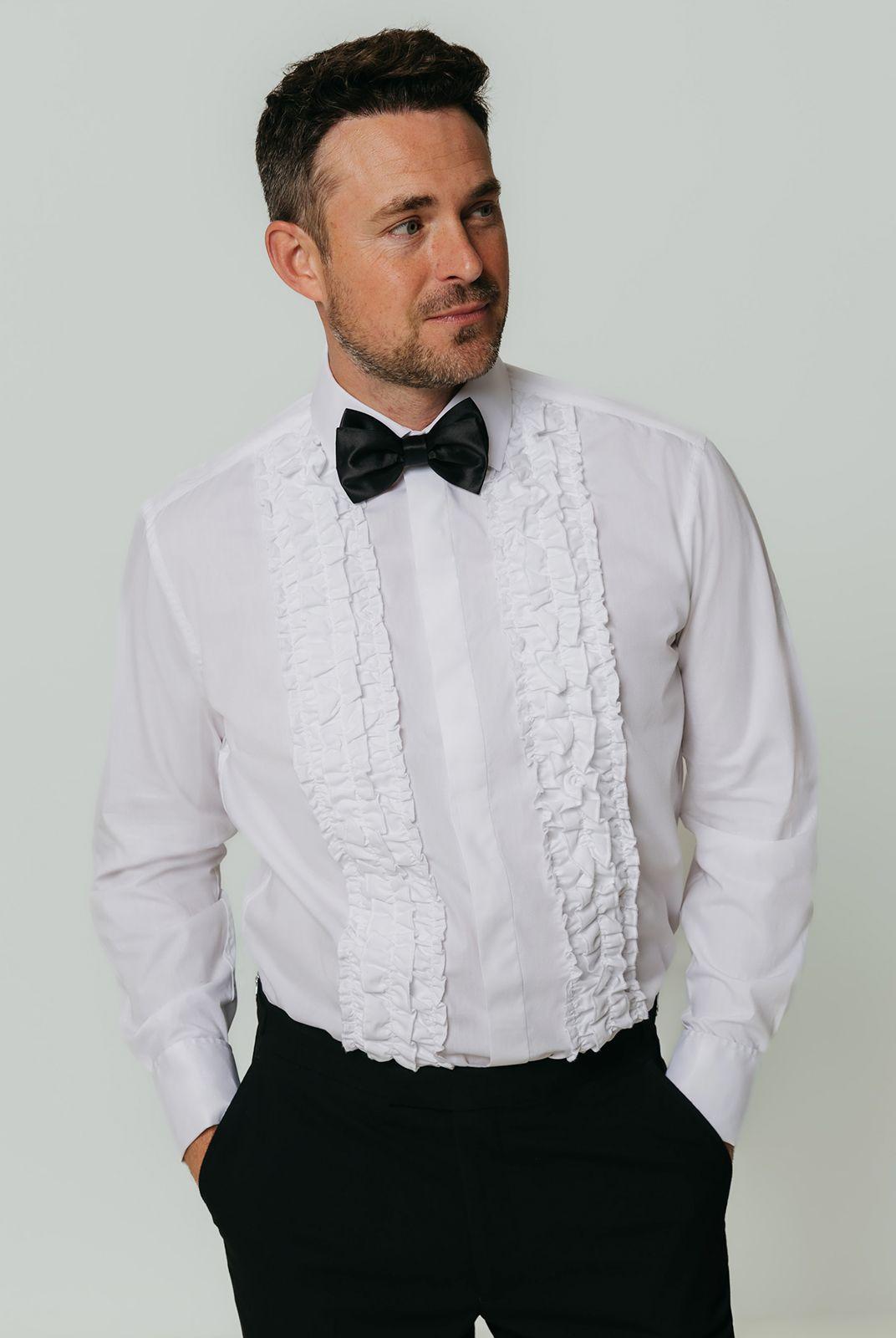 White Ruffle Front Dress Shirt by DOBELL