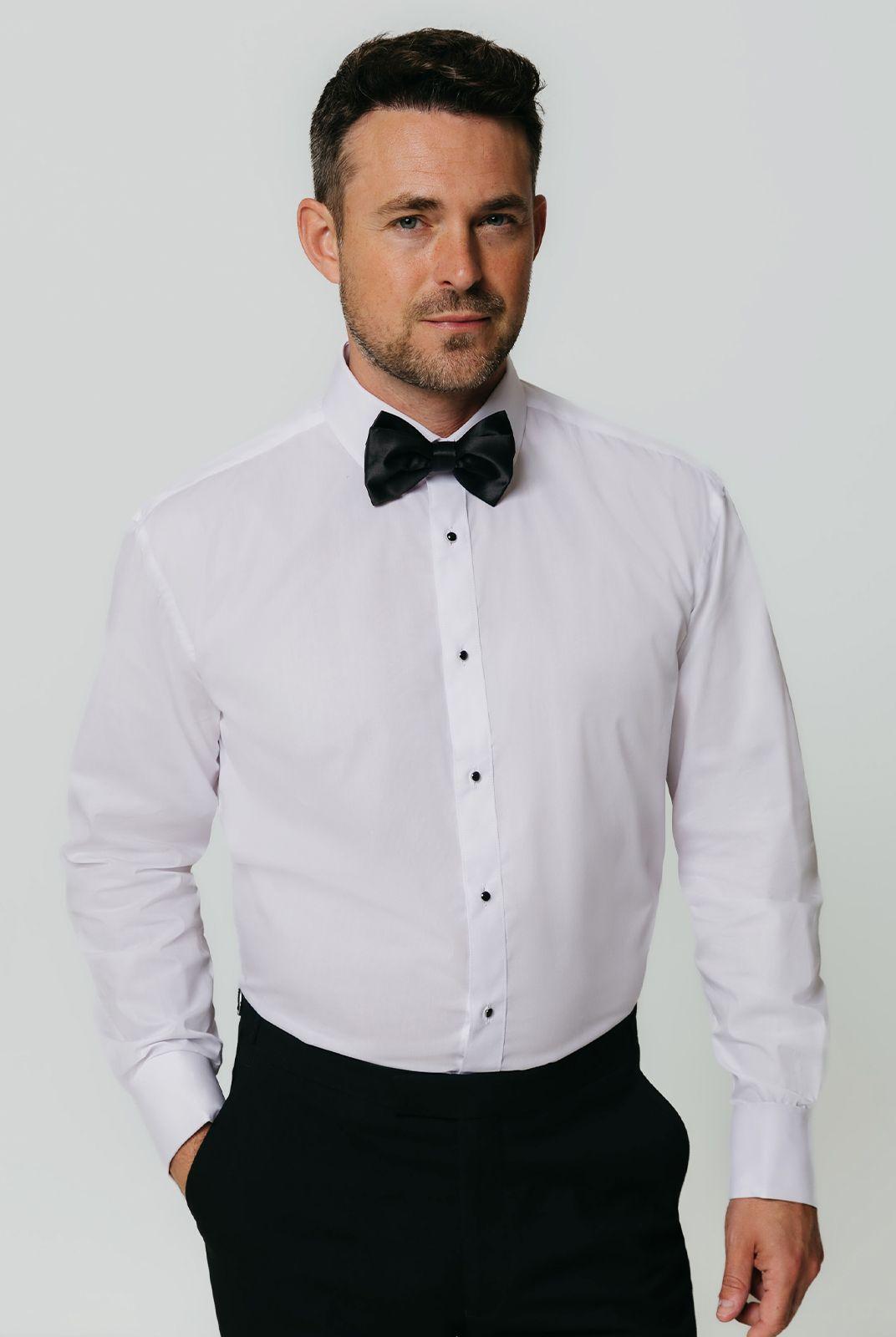 White Stud Button Front Dress Shirt by DOBELL