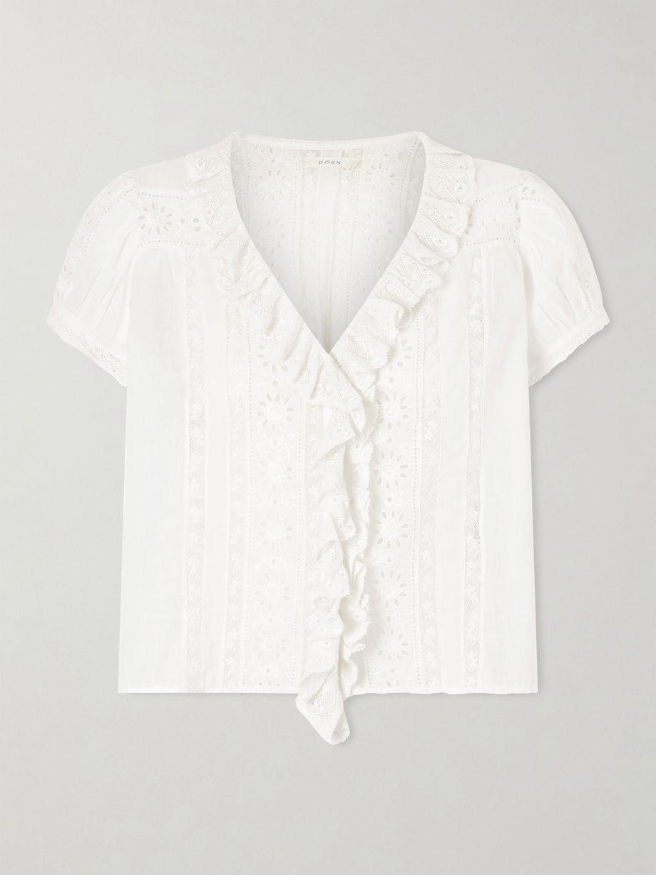 Clairette cropped ruffled lace-trimmed organic cotton-voile top by DOEN