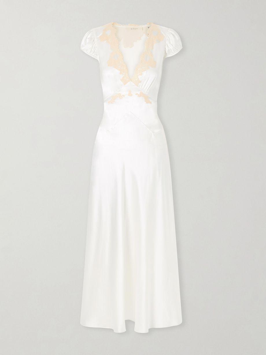 Coraline corded lace-trimmed silk-satin midi dress by DOEN
