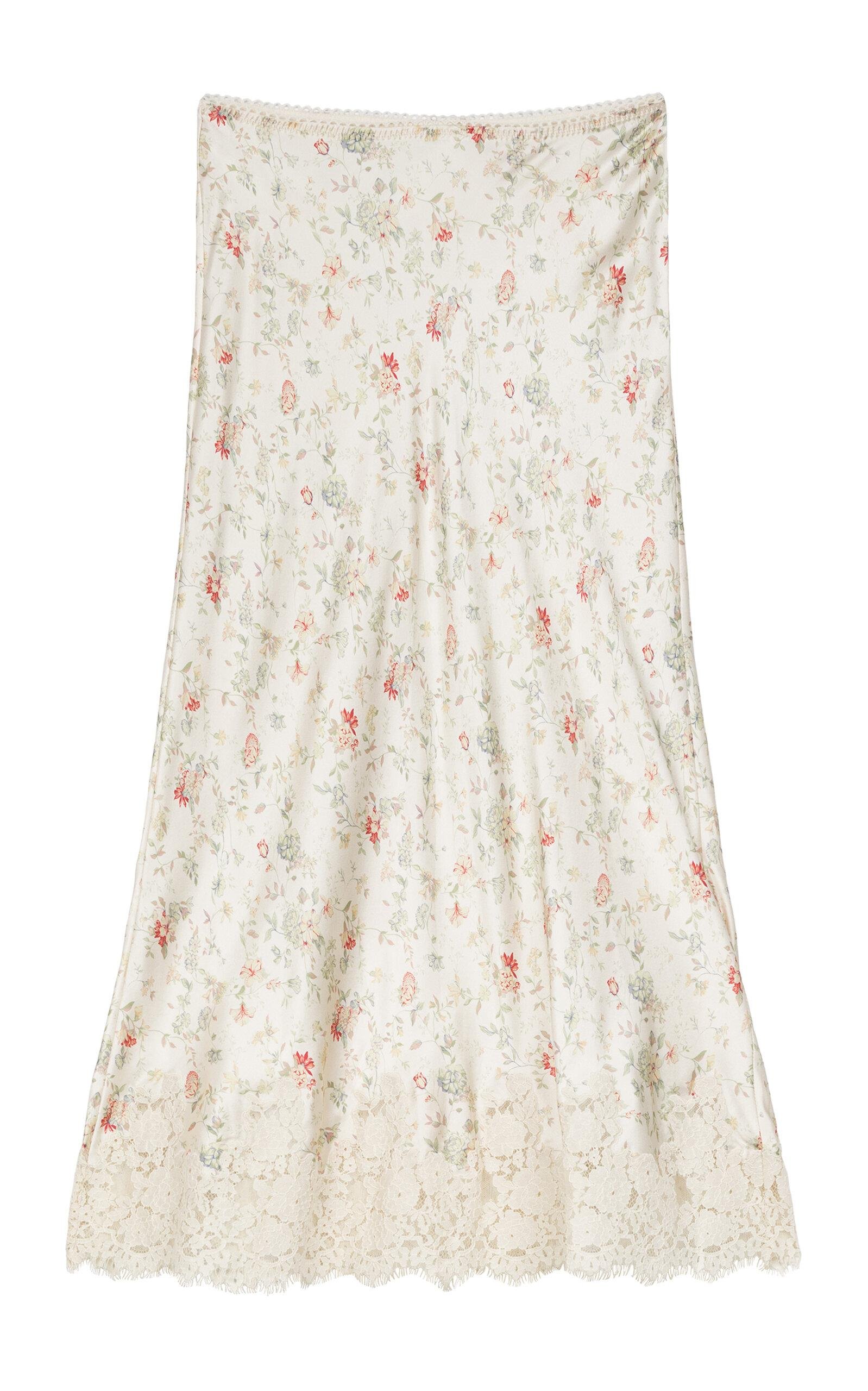 DÔEN - Elowen Lace-Trimmed Silk Midi Skirt - Floral - XS - Only At Moda Operandi by DOEN