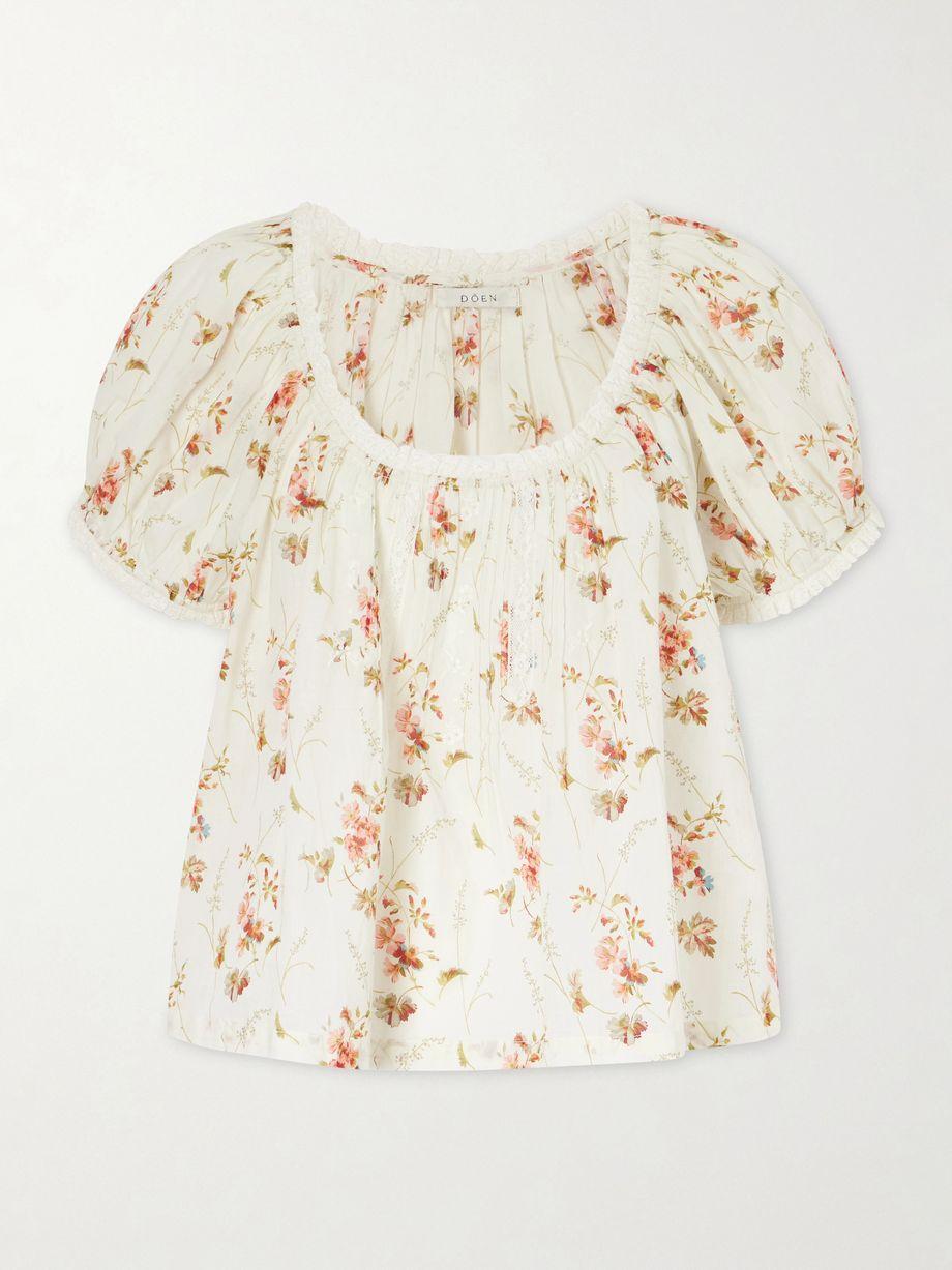 Frederica lace-trimmed floral-print organic cotton blouse by DOEN