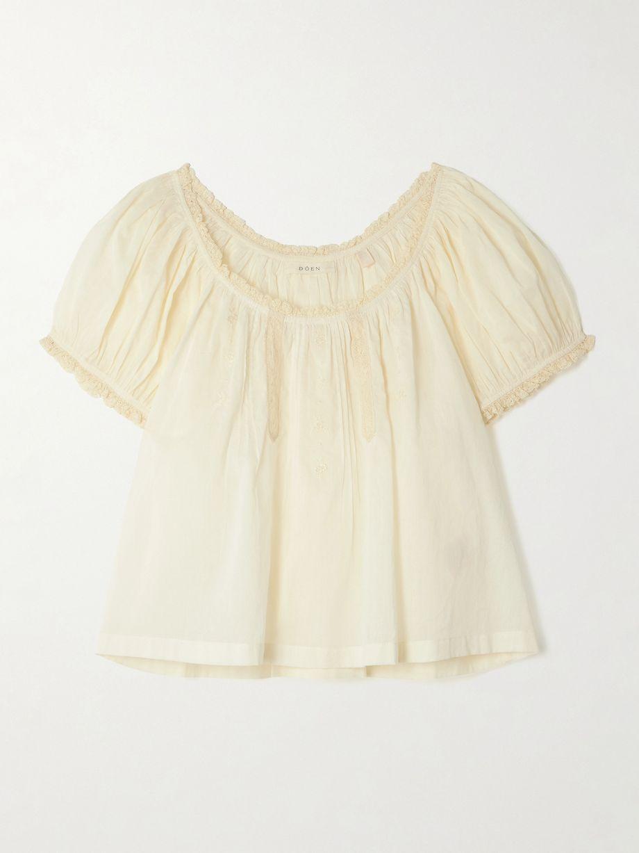Frederica lace-trimmed organic cotton-voile blouse by DOEN