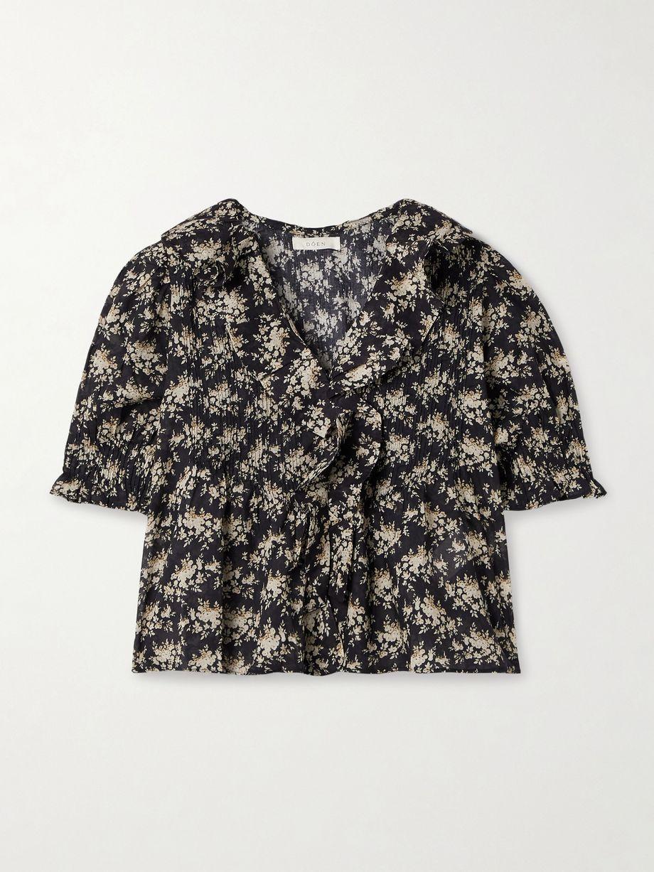 Henri ruffled pintucked floral-print organic cotton-voile top by DOEN