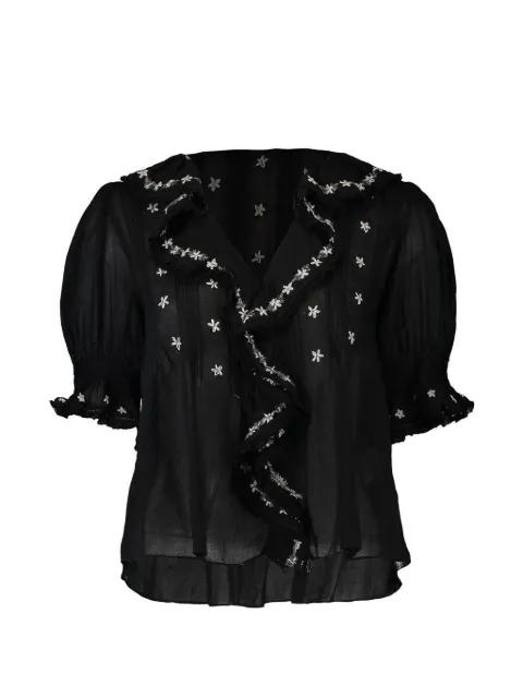 Hettie floral-embroidered ruffled blouse by DOEN