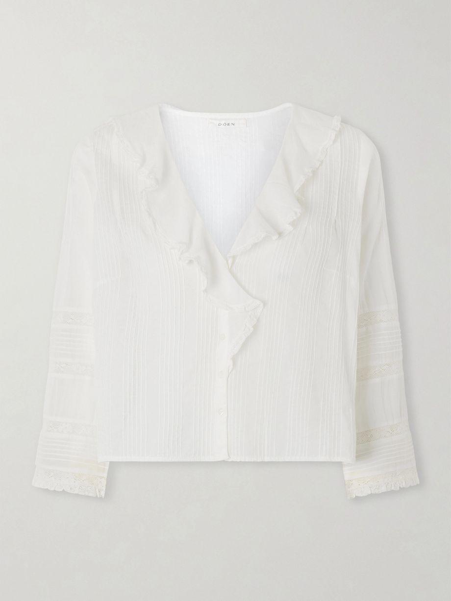 Huguette ruffled pleated lace-trimmed organic cotton blouse by DOEN