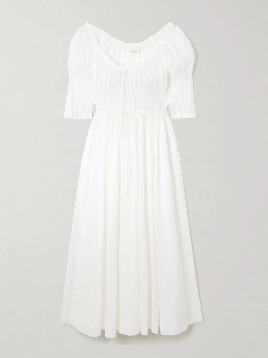 Ischia shirred organic cotton-blend voile midi dress by DOEN