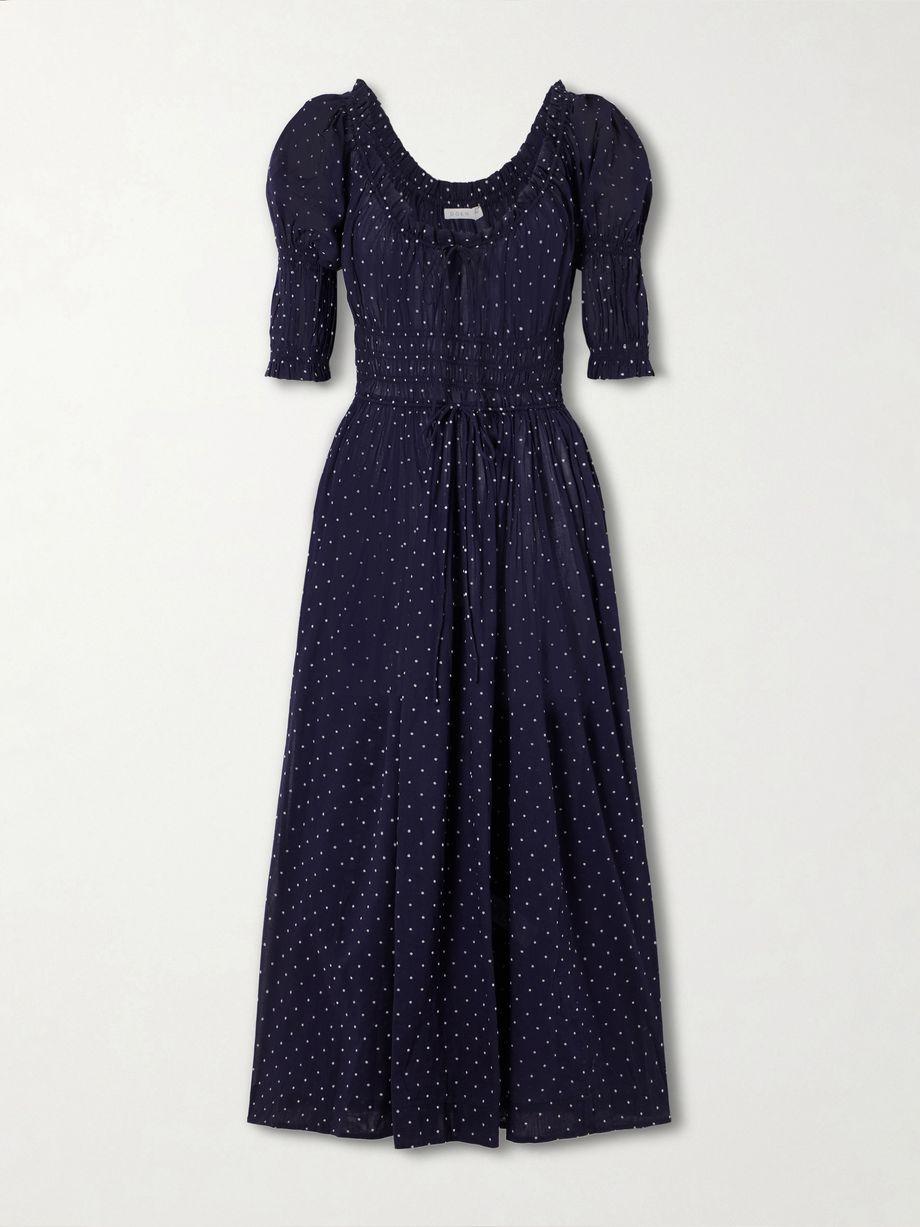 Ischia shirred polka-dot organic cotton-voile midi dress by DOEN
