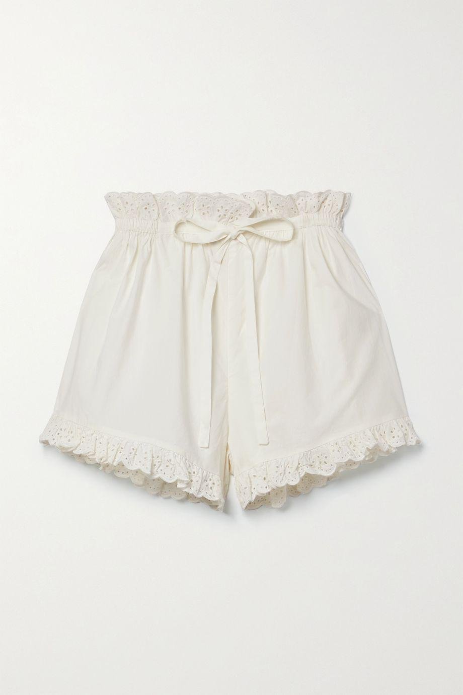 + NET SUSTAIN Enna broderie anglaise-trimmed organic cotton-poplin pajama shorts by DOEN