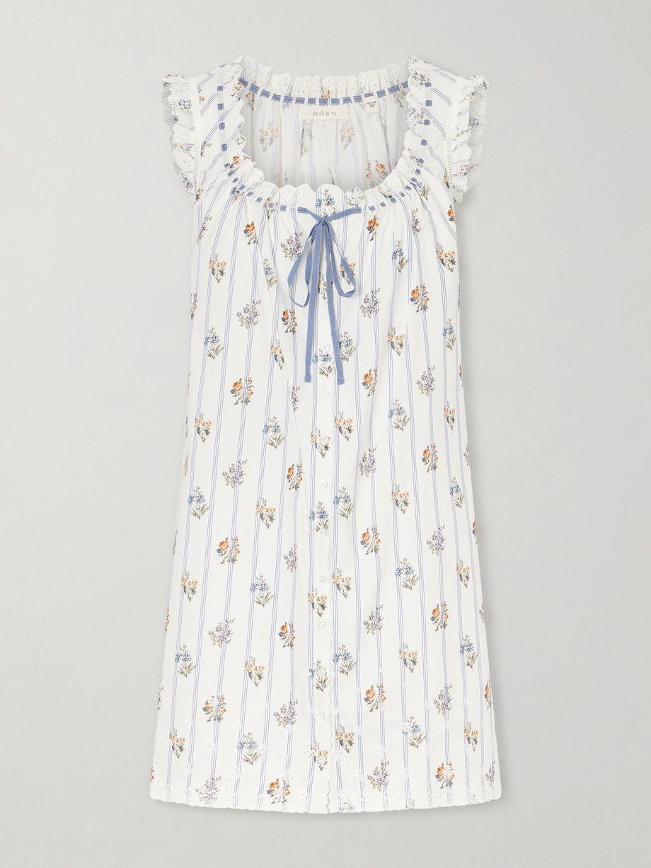 Nessie embroidered striped floral-print organic cotton mini dress by DOEN