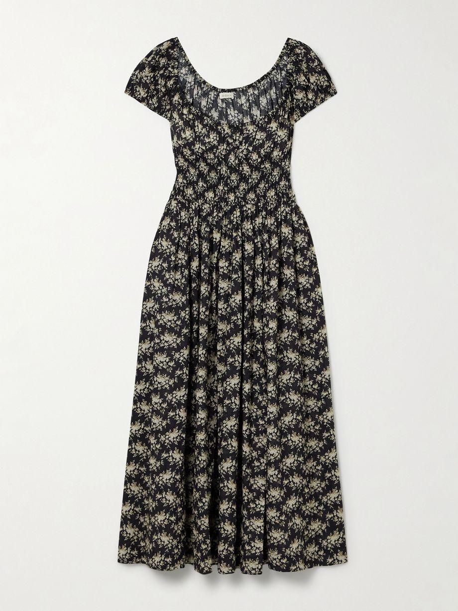 Quinley shirred floral-print organic cotton-voile midi dress by DOEN