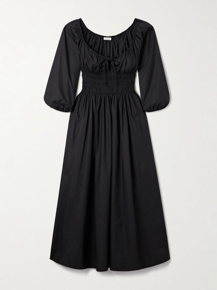 Quintessa tie-detailed shirred organic cotton-poplin midi dress by DOEN