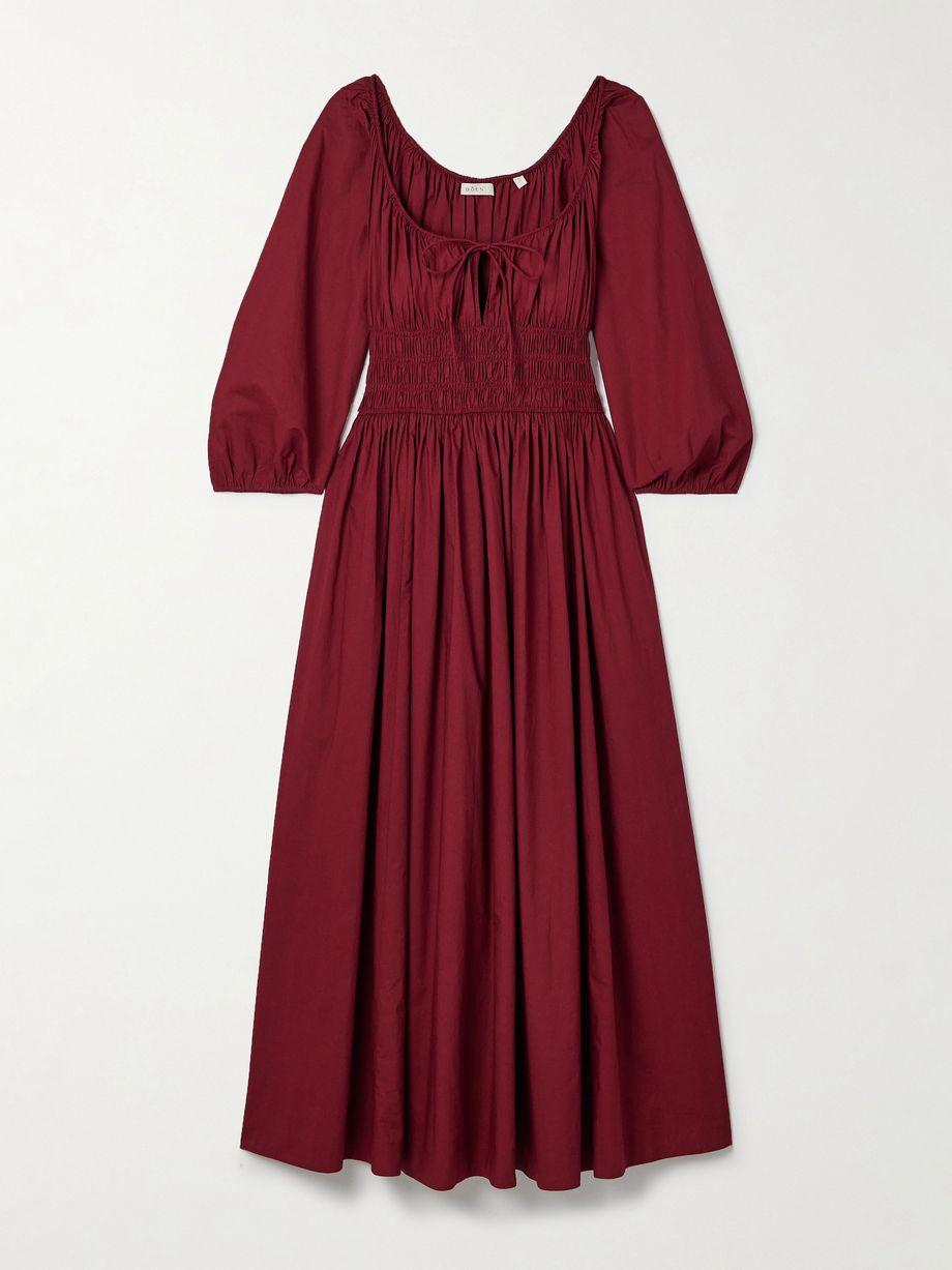 Quintessa tie-detailed shirred organic cotton-poplin midi dress by DOEN