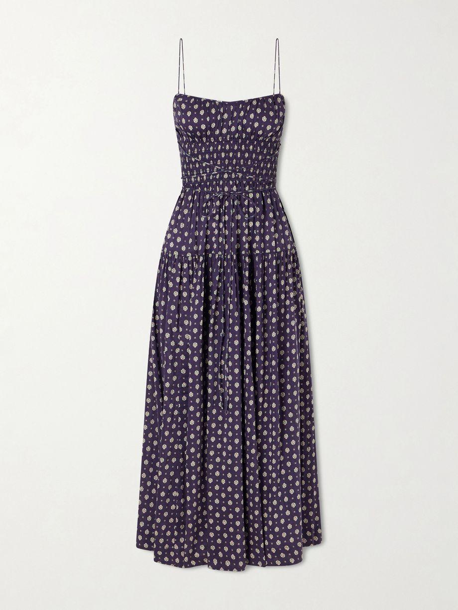 Safia smocked printed cotton and silk-blend voile maxi dress by DOEN