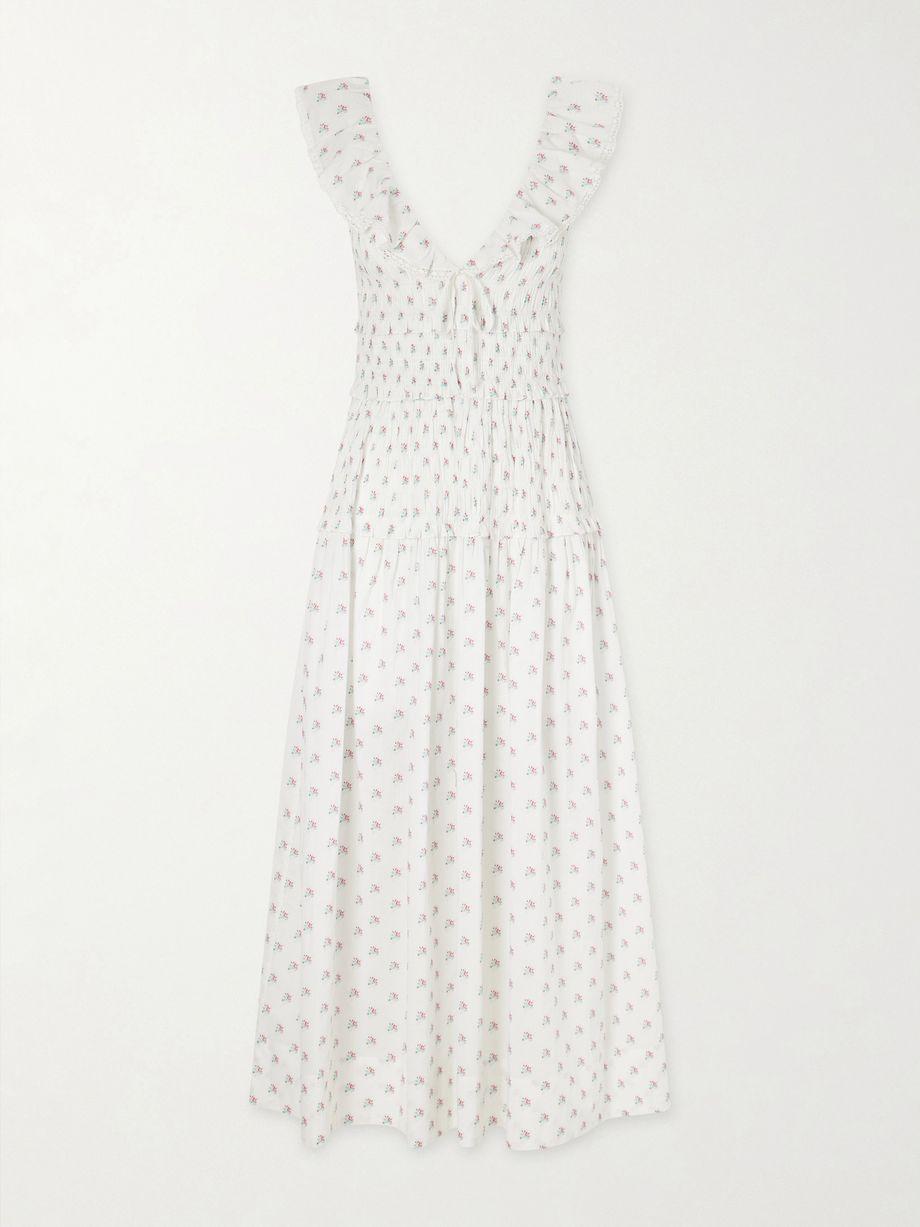 Sorina tiered embroidered floral-print organic cotton midi dress by DOEN