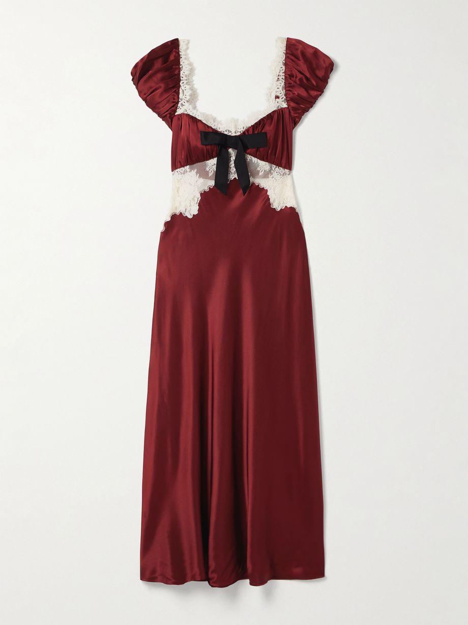 Veda bow-detailed corded lace-trimmed silk-charmeuse midi dress by DOEN