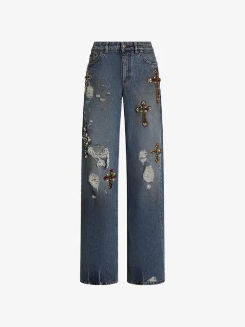 5-pocket denim trousers with embroidery by DOLCE&GABBANA