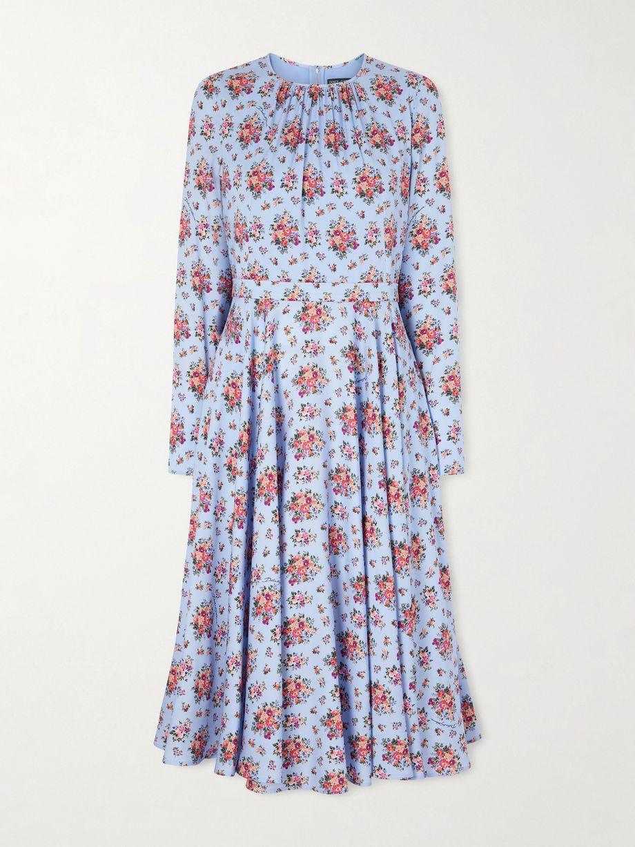 Belted gathered floral-print silk-blend midi dress by DOLCE&GABBANA